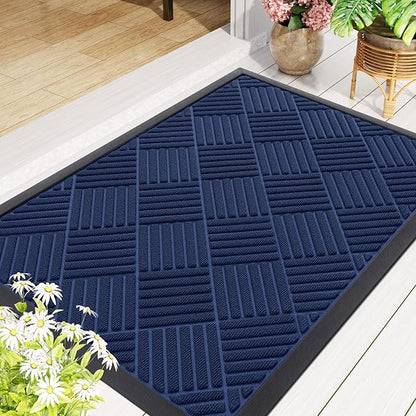 Smiry Front Door Mat Outside Entrance, Heavy Duty Outdoor Indoor Natural Rubber Doormat, Non Slip, Trap Dirt and Moisture, Easy Clean, Low Profile Patio Porch Entryway Mat, 59x23, Navy Blue