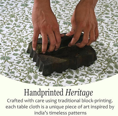 CPC Meadow Vine Tablecloth 100% Cotton 60x90 Inch Indian Block Print Rectangle Table Cover, Table Cloth for Gifting in Weddings, Halloween, Fall, Christmas, Thanksgiving