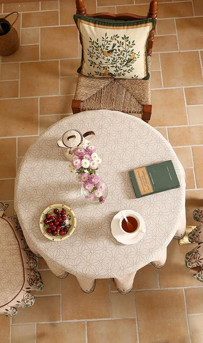 patdrea Designer Vintage Linen Round Table Cloth,Anti-Wrinkle Breathable French Tablecloth,Fall Decor Table Cover for Kitchen Dining,Christmas,Thanksgiving,Tea Party,Diameter 67"-Cudillero