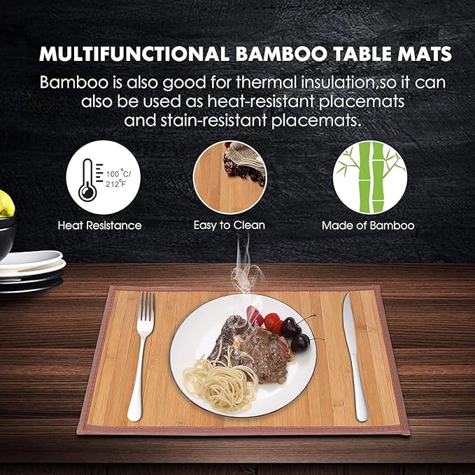Placemats Set of 4 for Dining Table, Bamboo Place Mats for Kitchen Table Decor, Table Mats Heat Resistant & Non-Slip for Indoor/Outdoor Party, Table Placemats Set of 4 for Dinner Table Yellow