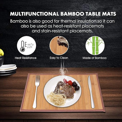 Placemats Set of 4 for Dining Table, Bamboo Place Mats for Kitchen Table Decor, Table Mats Heat Resistant & Non-Slip for Indoor/Outdoor Party, Table Placemats Set of 4 for Dinner Table Yellow
