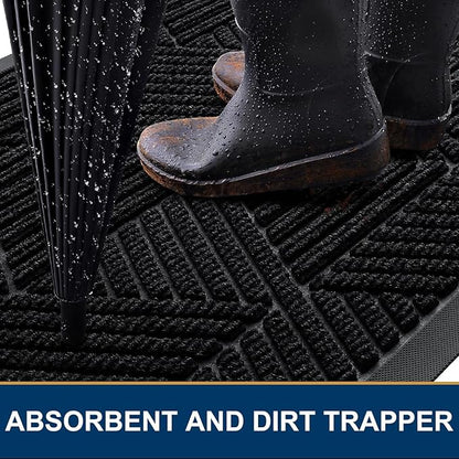 Smiry Front Door Mat Outside Entrance, Heavy Duty Sturdy Natural Rubber Doormat, Trap Dirt and Moisture, Easy Clean Low Profile Mats for Indoor Outdoor Entry, Irregular Triangle (71x47, Black)