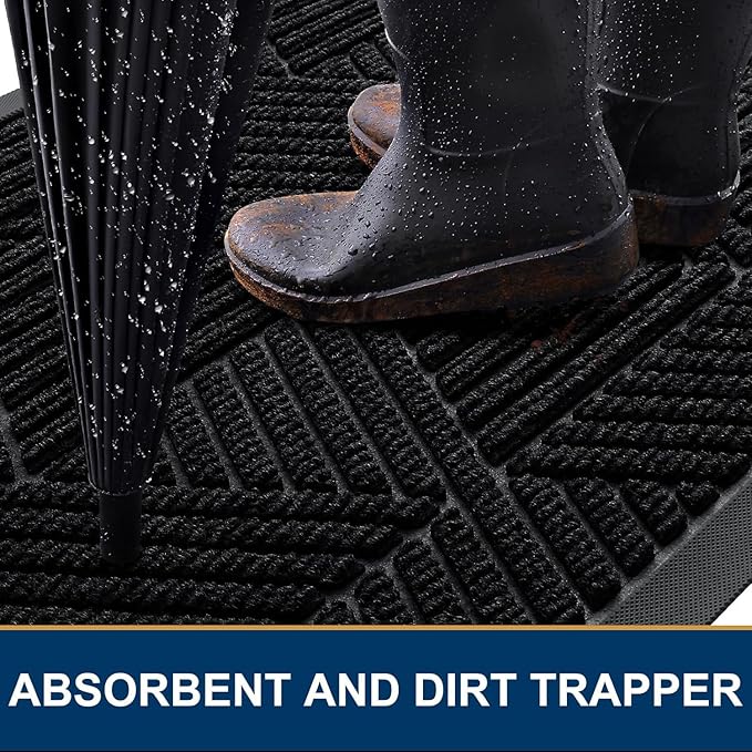 Smiry Front Door Mat Outside Entrance, Heavy Duty Sturdy Natural Rubber Doormat, Trap Dirt and Moisture, Easy Clean Low Profile Mats for Indoor Outdoor Entry, Irregular Triangle (71x24, Black)