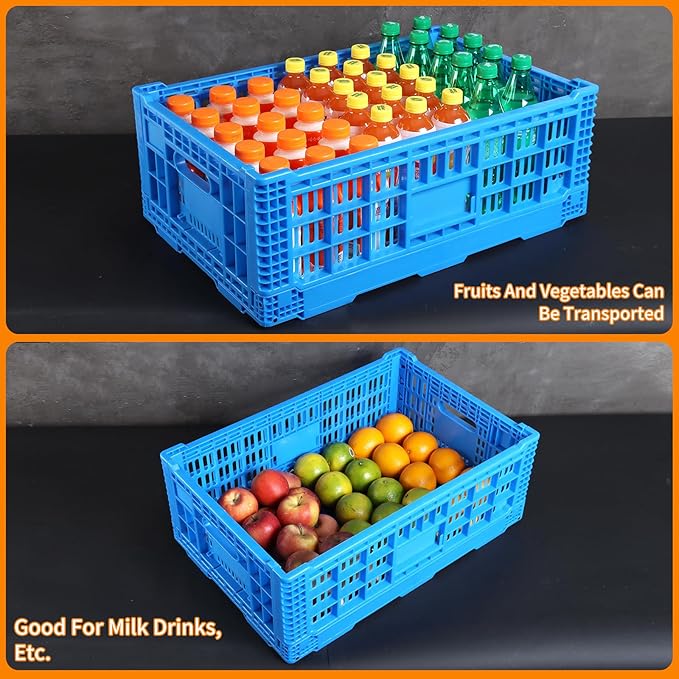 Collapsible Storage Bin Containe，52 Liter Transferheavy duty plastic storage box,blue milk crates heavy duty Transit storage of various items (1)
