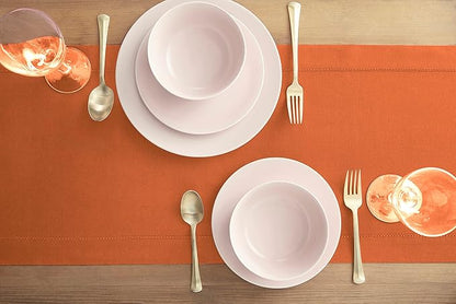 Solino Home Cotton Linen Pumpkin Table Runner 72 Inches Long - Hemstitch Table Runner 14 x 72 Inch for Dresser, Dining