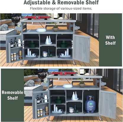 50.25" W Grill Cart with Stainless Steel Tabletop - Outdoor Storage Cabinet for BBQ, Bar Patio Kitchen Island with Ample Storage and Lockable Wheels