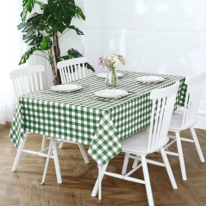 Romanstile Square Vinyl Tablecloth, 100% Waterproof Buffalo Gingham Plastic Table Cloth, Heavy Duty Wipeable Checkered Table Covers for Outdoor, Camping, Picnic, Patio - 54 x 54, Green and White