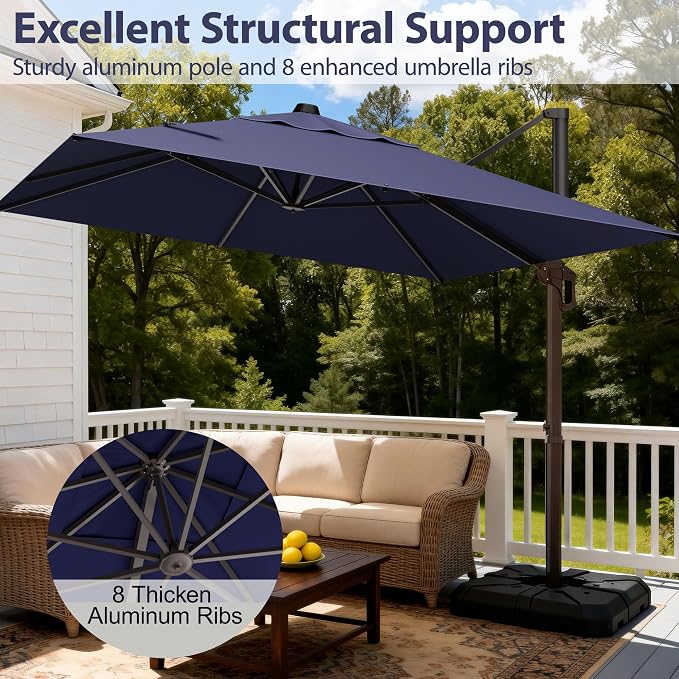 9' X 12' Cantilever Patio Umbrella Rectangle Outdoor Umbrella, 6-Level Tilt & - Image 2