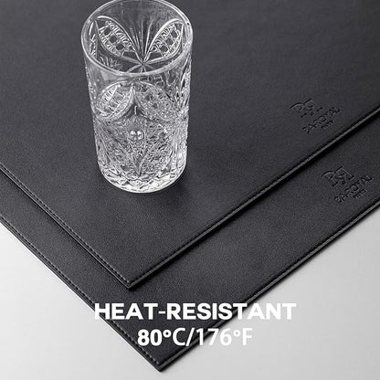 Faux Leather Placemats Set of 4 Vinyl Washable Wipeable Table Mats for Kitchen Dining Table Heat Resistant Waterproof Modern Indoor/Outdoor Placemats Non-Slip Easy Clean Place Mats (Black)