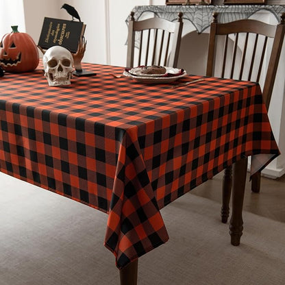 Waterproof Checkered Tablecloth Fabric - Rectangle 58x84 Inch Fall Themed Halloween Table Cloth for Indoor/Outdoor Use - Autumn Table Cover for Kitchen, BBQs, and Parties