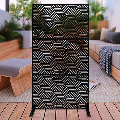 Outdoor Privacy Screen Freestanding, 36" W x 71.5" H Outdoor Decorative Screen Backyard Privacy Fence for Patio Garden Balcony Porch, Black Rhombic Panels