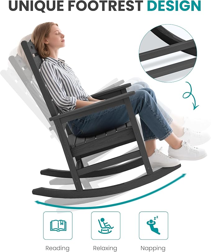 SERWALL Outdoor Rocking Chair Set of 4, Oversized HDPE Rocker, all Weather - Image 5
