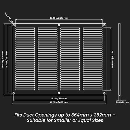 Repa Market Air Vent Cover 16x12 Inch (Outer Dimensions) Black Galvanized Steel Louvered Grill Cover with Mesh Screen/Wall or Ceiling Vent/HVAC Register for Indoor and Outdoor Ventilation