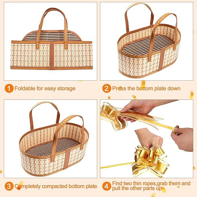 Orchidleaf 3 Set Baskets for Gifts Empty, Gift Empty Bamboo Basket Large, Foldable Woven Gift Basket with Handle for Baby Baptisms, Mother's Day, Christmas, Housewarming