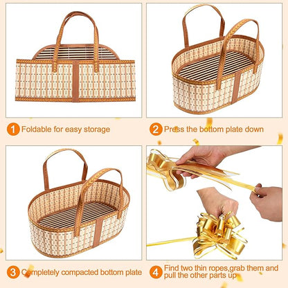 Orchidleaf 3 Set Baskets for Gifts Empty, Gift Empty Bamboo Basket Large, Foldable Woven Gift Basket with Handle for Baby Baptisms, Mother's Day, Christmas, Housewarming