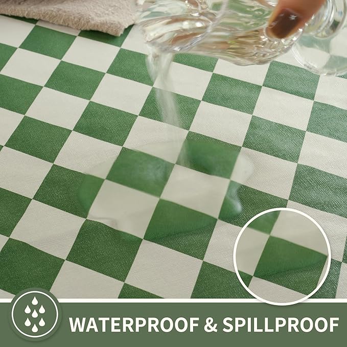 Square Table Cloth,100% Waterproof Tablecloth Oil Proof Spill Proof Vinyl Table Cloth, Wipe Clean Plastic Table Cover for Dining, Camping, Indoor and Outdoor 54" x 54",Green Checkered