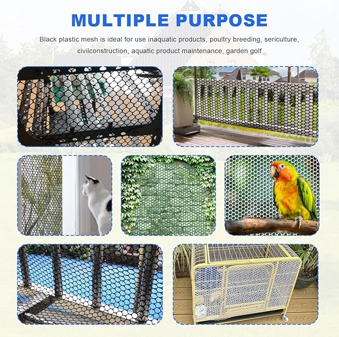 Plastic Chicken Wire Mesh Fence Roll with Zip Ties,15.7inx32.8ft Black,Chicken Wire Fencing,Garden Fence Animal Barrier for Dogs, Cats & Poultry,Easy Install
