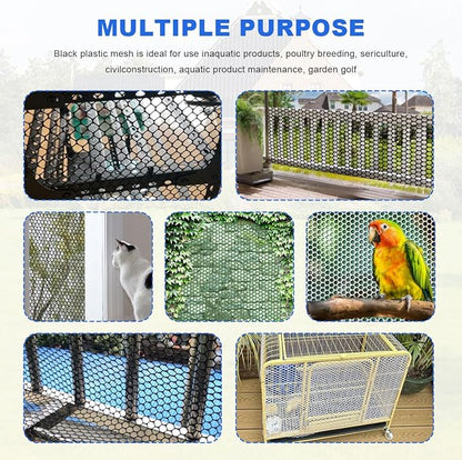Plastic Chicken Wire Mesh Fence Roll with Zip Ties,15.7inx32.8ft Black,Chicken Wire Fencing,Garden Fence Animal Barrier for Dogs, Cats & Poultry,Easy Install