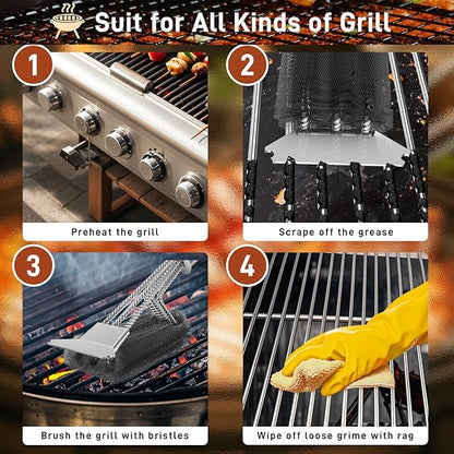 Grill Brush and Scraper-18 Adjustable Handle Safe BBQ Grill Brush for Outdoor Grill-Deep Grill Clearning Brush wih Bottle Operner Extra Strong BBQ Cleaner Accessories for Gas/Charcoal Grilling Grates