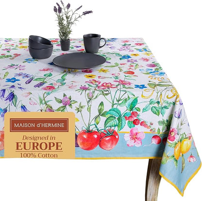 Maison d' Hermine Table Cloth Rectangle Table 100% Cotton 70 x 120 Inches Tablecloth Reusable Decorative Everyday Use for Dining Room, Farmhouse, Home, Party, Festive & Wedding Spring Summer - Giverny