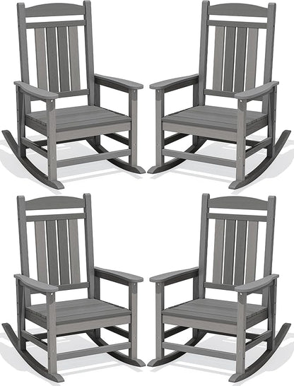 Oversized Outdoor Rocking Chairs Set of 4, Porch Rocker Unique Gray | by KINGYES