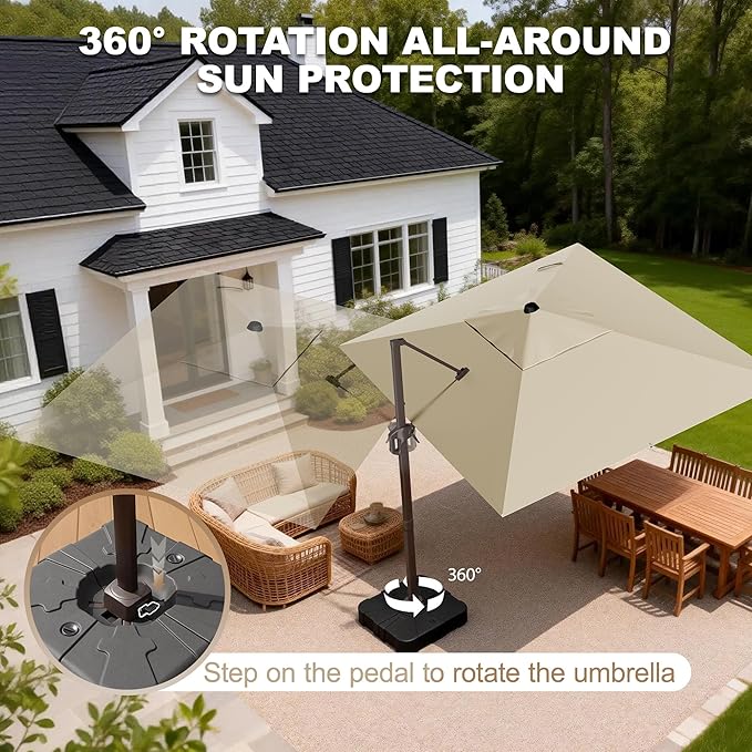 9' X 12' Rectangle Patio Umbrella Cantilever Outdoor Umbrella, 6-Level Tilt & - Image 3