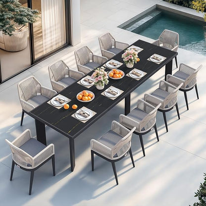 PURPLE LEAF 11 Pieces Patio Dining Set Aluminum Modern Rectangular Table and Rattan Arm Chairs with Cushions for Kitchen Porch Garden Outdoor Furniture Sets, Dark Grey