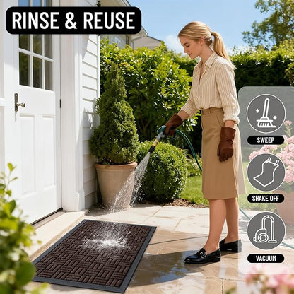 OLANLY Front Door Mat Outside Entrance 29.5x17, Absorbent, Heavy Duty Sturdy Natural Rubber Doormat Indoor Outdoor, Stain and Fade Resistant, Non-Slip Backing Low Profile Floor Mat for Entryway, Brown