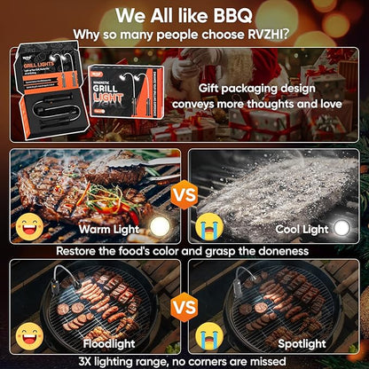 Valentines Day Gifts for Him Unique: 2 Pack RVZHI Grill Light BBQ Grilling Accessories with 8.3" Extended Gooseneck - Bright Magnetic LED Smoker Tools - Mens Valentines Gifts for Dad Husband Boyfriend