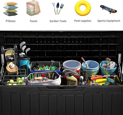 YITAHOME 80-Gallon Waterproof Resin Outdoor Storage Box, Lockable Storage Container for Outdoor Furniture, Cushion Storage, Pool Accessories, Garden Tools and Sporting Gear, Black