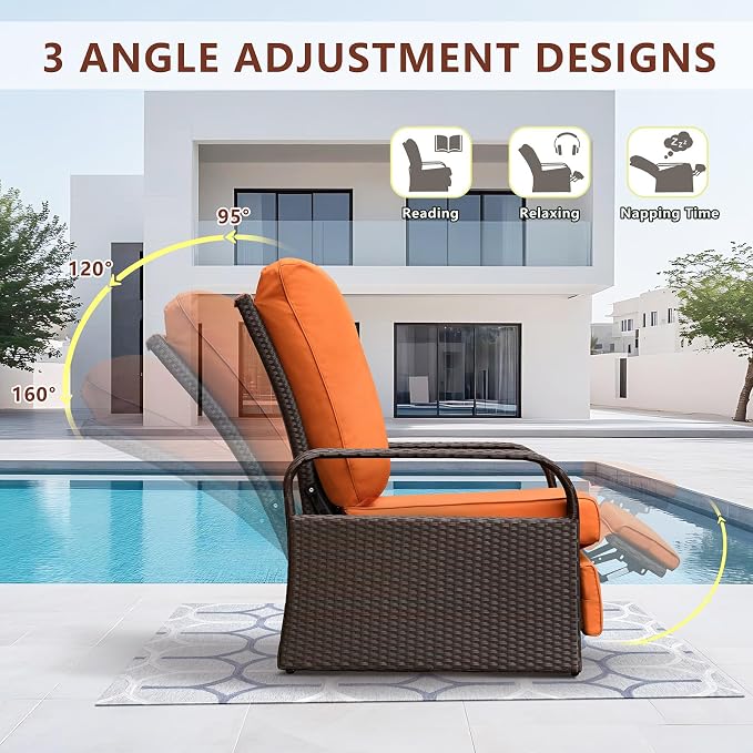 Outdoor Recliner, Aluminum Frame Patio Chaise Lounge Chairs - Image 3