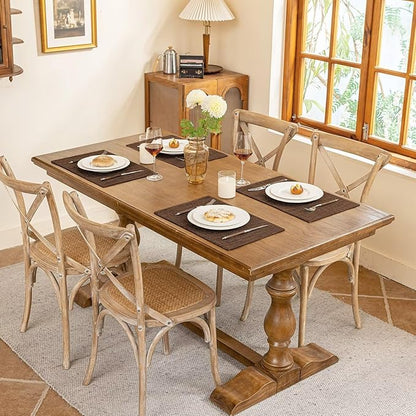 Blue Forest Placemats Set of 6, Dual-Layered Thickened Faux Linen Cloth Place Mats Heat Resistant Machine Washable Wrinkle Free Table Mats Indoor/Outdoor (Brown)