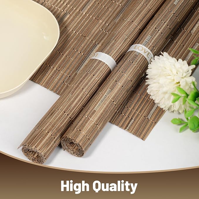 Placemats Set of 12，Non-Slip PVC Weave Table Mats Easy to Clean，Heat Resistant Place Mats for Kitchen Dining Table Decoration Indoor Outdoor，Light Brown