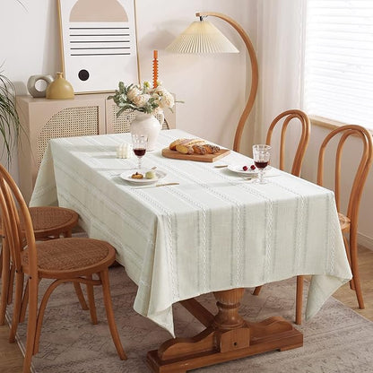 Chassic 54 x 72 inches Farmhouse Style Linen tablecloths, Wrinkle Resistant Washable Dining Room Table Cloths for Small Rectangle Tables - Hemstitch Beige