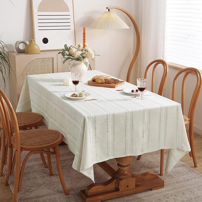 Chassic 60 x 60 inches Farmhouse Style Linen tablecloths, Wrinkle Resistant Washable Dining Room Table Cloths for Square Tables - Hemstitch Beige