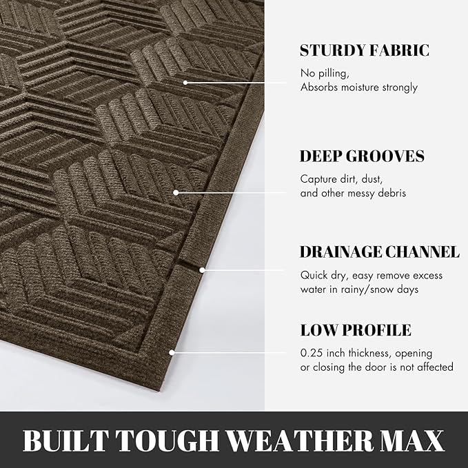 Yimobra Extra Large Door Mat 60x32, All-Season Waterproof Outdoor Mats for Front Door Entrance with Drainage Holes, Heavy Duty Non-Slip Doormat for Garage Patio Entryway Indoor, Brown