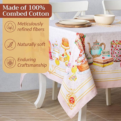 Maison d' Hermine Premium Table Cloth Rectangle Table 100% Combed Cotton 108 x 70 Inches Tablecloth Reusable Decorative for Dining Room, Farmhouse, Home, Party, Festive & Wedding - Pastries