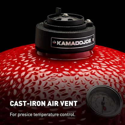 Kamado Joe Joe Jr 13.5-inch Portable Ceramic Charcoal Grill with Grill Stand, Stainless Steel Cooking Grate, Heat Deflectors and Ash Tool in Red, Model KJ13RH