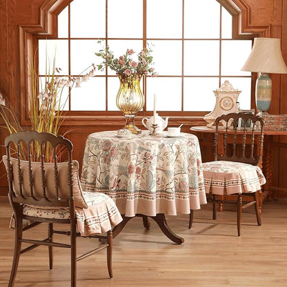 patdrea Designer Vintage Round Tablecloth,Pink Linen Table Cloth with Birds Pattern,Colorful Decoration French Table Cover for Kitchen Dining,Party,Thanksgiving,Christmas,Diameter 67"-Kulom a