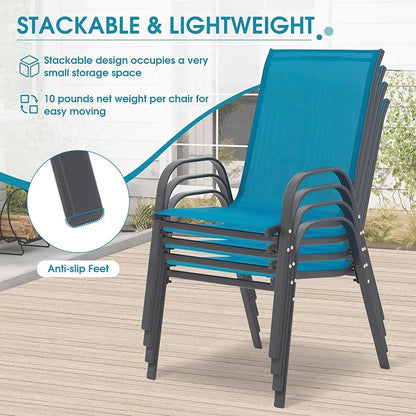 24.4" Wide Outdoor Stackable Chairs Set of 6 | Stacking Patio Chairs - Image 6