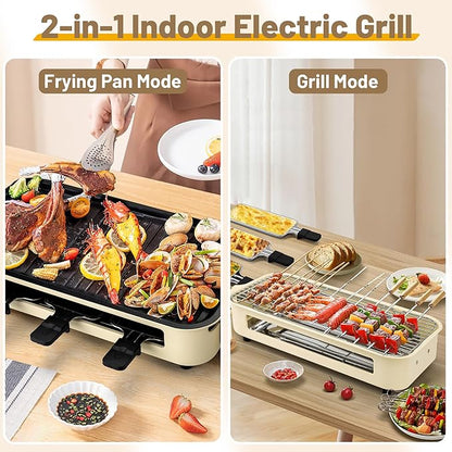 Pukomc Electric Indoor Grill,2 in 1 Indoor Grills for Kitchen with Grill Net & Non-Stick Cooking Removable Plate, Temperature Control, Dishwasher Safe, 1700W Smokeless barbecue