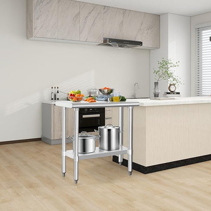 HARDURA Stainless Steel Work Table Commercial 18×36 Inches Kitchen Prep Table and Heavy Duty Commercial Workbench NSF 430 with Undershelf and Galvanized Legs