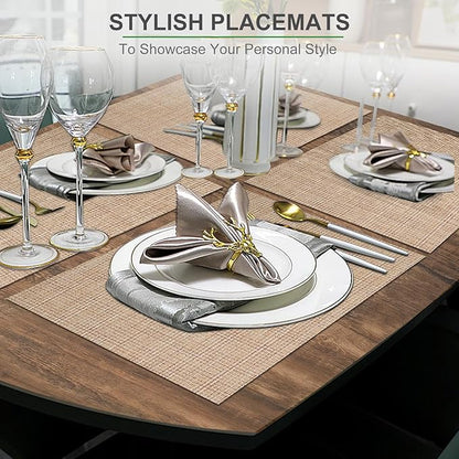 BETEAM Placemats Set of 8, Woven Vinyl Placemat for Dining Table Washable Wipeable Kitchen Place Mats Durable Indoor Outdoor Table Mats
