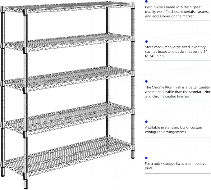 M MZG 3500LBS 59" W 5 Tier Storage Shelves Rack Metal Wire Shelving Unit - Image 7