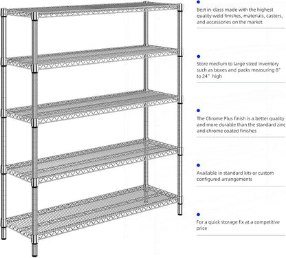 M MZG 3500LBS 59" W 5 Tier Storage Shelves Rack Metal Wire Shelving Unit - Image 7