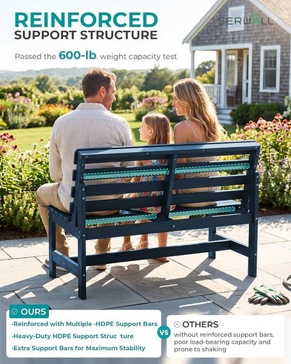 SERWALL Armless Outdoor Bench, All Weather HDPE Porch Bench, 1 Pack, Suitable - Image 6