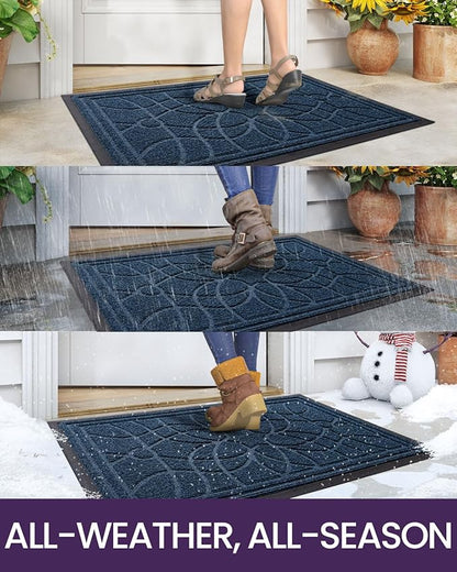 DEXI Front Door Mat Outside Entrance, Heavy Duty Non Slip Low Profile Doormat for Entryway, Trap Dirt and Moisture Welcome Mats, Easy Clean, Patio, Garage, 5x3, Blue