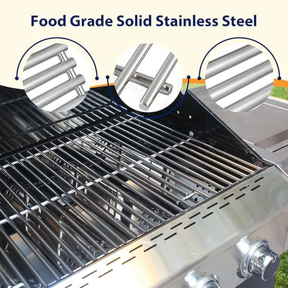 Stainless Cooking Grate,Heat Shield and Burner Kit for Nexgrill Replacement Parts 4-Burner 720-0830H 720-0830H,720-0888N,720-0888,720-0864,720-0896B,for Uniflame,Kenmore,Nexgrill 4&5-Burner Gas Grills