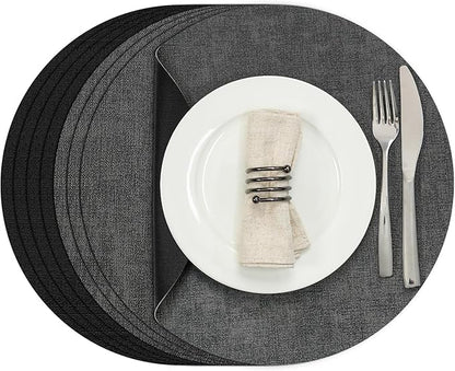Myir JUN Round Placemats Dual Sided, Faux Leather Place Mats Set of 4 Indoor Placemats for Dining Table Outdoor Placemats Non-Slip Washable Table Mats (Set of 8, Gray Black)
