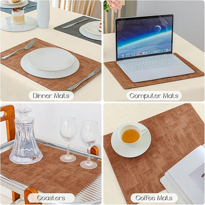 Romanstile Reversible Vinyl Placemats Set of 4, Faux Leather 100% Waterproof Oil-Proof Wipeable Place Mats, Heat Resistant Dual Sided Table Mats for Kitchen/Dining/Party (Grey Orange, 12 x 17 Inch)
